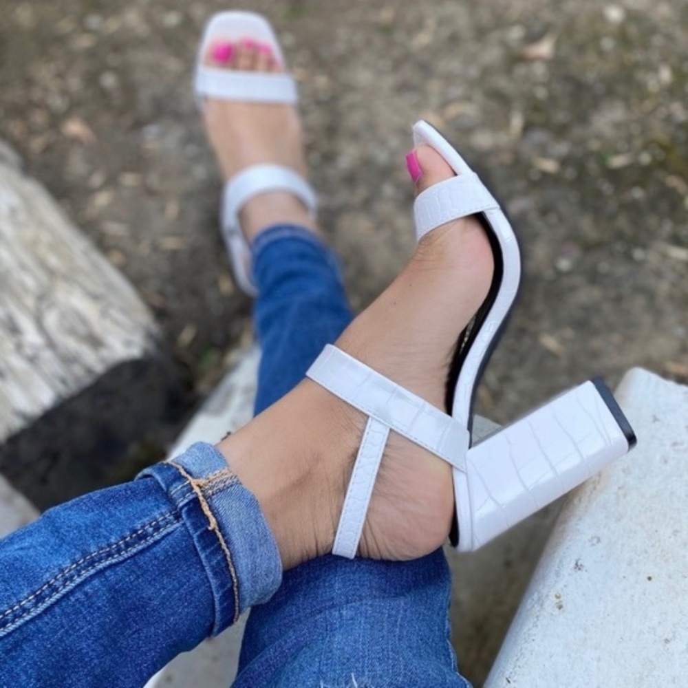 AVAILABLE Trendy White Crocodile Chunky Heels